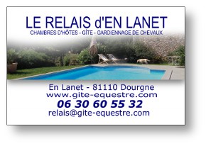 Carte de viste du Relais d'En Lanet dans le Tarn.